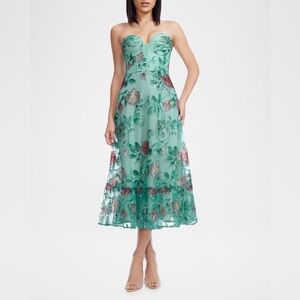 Dress the Population Black Label Lauren Flounce Floral Sequin Corset Midi Dress
